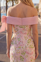 Laden Sie das Bild in den Galerie-Viewer, Off-the-shoulder pinkes Bodycon-Blumen-Homecoming-Kleid mit Pailletten