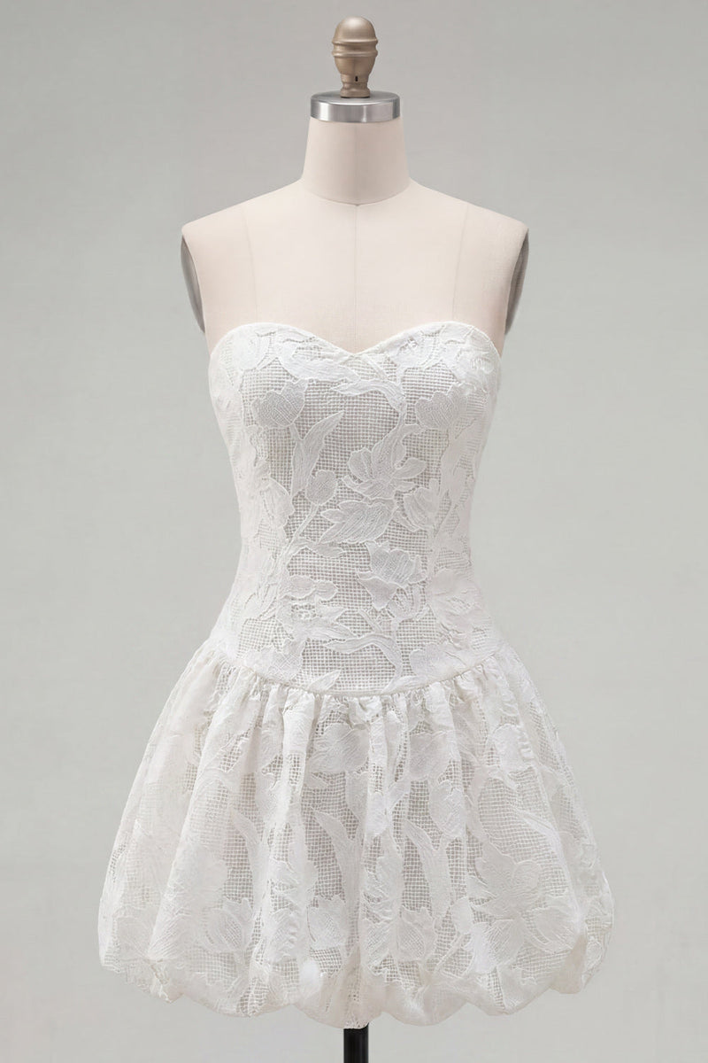 Laden Sie das Bild in den Galerie-Viewer, A-Line weißes Sweetheart Blumen-Homecoming-Kleid