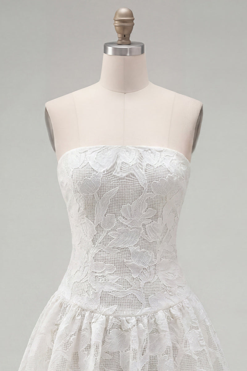 Laden Sie das Bild in den Galerie-Viewer, A-Linie Weißes Sweetheart Blumen Standesamtkleid