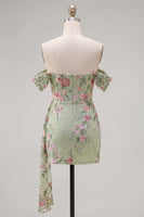 Laden Sie das Bild in den Galerie-Viewer, Schwarzes Off-the-Shoulder Bodycon Blumen-Homecoming-Kleid mit Schärpe