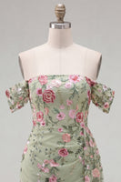 Laden Sie das Bild in den Galerie-Viewer, Schwarzes Off-the-Shoulder Bodycon Blumen-Homecoming-Kleid mit Schärpe