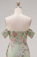 Laden Sie das Bild in den Galerie-Viewer, Schwarzes Off-the-Shoulder Bodycon Blumen-Homecoming-Kleid mit Schärpe