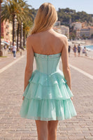 Laden Sie das Bild in den Galerie-Viewer, Mint A-Linie Sweetheart Korsett Chiffon mit gestuftem Homecoming-Kleid