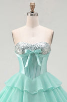 Laden Sie das Bild in den Galerie-Viewer, Mint A-Linie Sweetheart Korsett Chiffon mit gestuftem Homecoming-Kleid