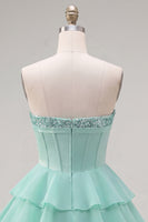 Laden Sie das Bild in den Galerie-Viewer, Mint A-Linie Sweetheart Korsett Chiffon mit gestuftem Homecoming-Kleid