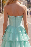 Laden Sie das Bild in den Galerie-Viewer, Mint A-Linie Sweetheart Korsett Chiffon mit gestuftem Homecoming-Kleid