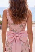 Laden Sie das Bild in den Galerie-Viewer, Rosa V-Ausschnitt Bodycon florales Homecoming-Kleid mit Schlitz