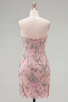 Laden Sie das Bild in den Galerie-Viewer, Rosa Bodycon Sweetheart Blumenkorsett Homecoming-Kleid mit Perlen