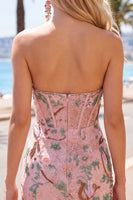 Laden Sie das Bild in den Galerie-Viewer, Rosa Bodycon Sweetheart Blumen Korsett Kurzes Abendkleid mit Strasssteinen