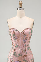 Laden Sie das Bild in den Galerie-Viewer, Rosa Bodycon Sweetheart Blumen Korsett Kurzes Abendkleid mit Strasssteinen