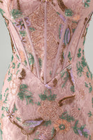 Laden Sie das Bild in den Galerie-Viewer, Rosa Bodycon Sweetheart Blumen Korsett Kurzes Abendkleid mit Strasssteinen