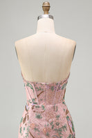 Laden Sie das Bild in den Galerie-Viewer, Rosa Bodycon Sweetheart Blumen Korsett Kurzes Abendkleid mit Strasssteinen