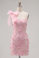 Laden Sie das Bild in den Galerie-Viewer, Pinkes 3D-Blumenkleid mit einer Schulterschleife Bodycon Homecoming