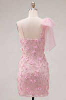 Laden Sie das Bild in den Galerie-Viewer, Pinkes 3D-Blumenkleid mit einer Schulterschleife Bodycon Homecoming