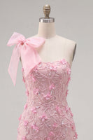 Laden Sie das Bild in den Galerie-Viewer, Pinkes 3D-Blumenkleid mit einer Schulterschleife Bodycon Homecoming