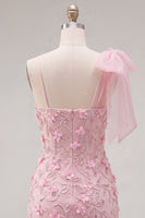 Laden Sie das Bild in den Galerie-Viewer, Pinkes 3D-Blumenkleid mit einer Schulterschleife Bodycon Homecoming