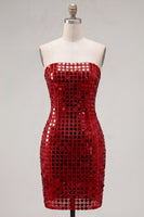 Laden Sie das Bild in den Galerie-Viewer, Glitzerndes Goldenes Trägerloses Pailletten Bodycon Kurzes Abendkleid