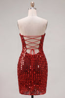 Laden Sie das Bild in den Galerie-Viewer, Glitzerndes Goldenes Trägerloses Pailletten Bodycon Kurzes Abendkleid