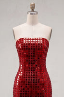 Laden Sie das Bild in den Galerie-Viewer, Glitzerndes Goldenes Trägerloses Pailletten Bodycon Kurzes Abendkleid