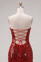 Laden Sie das Bild in den Galerie-Viewer, Glitzerndes Goldenes Trägerloses Pailletten Bodycon Kurzes Abendkleid