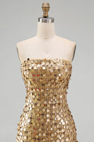 Laden Sie das Bild in den Galerie-Viewer, Glitzerndes Goldenes Trägerloses Pailletten Bodycon Kurzes Abendkleid