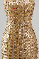 Laden Sie das Bild in den Galerie-Viewer, Glitzerndes Goldenes Trägerloses Pailletten Bodycon Kurzes Abendkleid