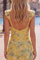 Laden Sie das Bild in den Galerie-Viewer, Gelbes, geblümtes Pailletten, besticktes Sweetheart Bodycon Homecoming-Kleid