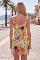 Laden Sie das Bild in den Galerie-Viewer, Gelbes Quadrathals-Bodycon-Floral-Homecoming-Kleid mit Stickerei