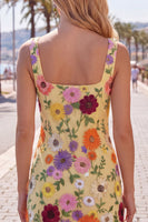 Laden Sie das Bild in den Galerie-Viewer, Gelbes Quadrathals-Bodycon-Floral-Homecoming-Kleid mit Stickerei