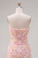 Laden Sie das Bild in den Galerie-Viewer, Pinkes, trägerloses, florales Short-Bodycon-Homecoming-Kleid mit Perlen