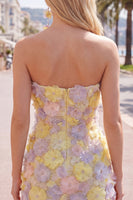 Laden Sie das Bild in den Galerie-Viewer, Pinkes, trägerloses, florales Short-Bodycon-Homecoming-Kleid mit Perlen
