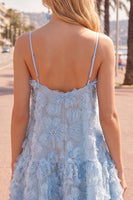 Laden Sie das Bild in den Galerie-Viewer, A-Line blaues Spaghetti-Träger 3D-Blumen-Homecoming-Kleid mit Perlen