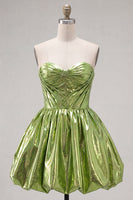 Laden Sie das Bild in den Galerie-Viewer, Metallicgrünes A-Line-Sweetheart-Korsett mit Falten Homecoming-Kleid