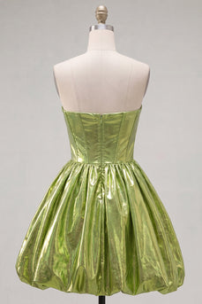 Metallicgrünes A-Linie Sweetheart Korsett Kurzes Abendkleid mit Falten