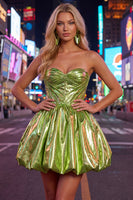 Laden Sie das Bild in den Galerie-Viewer, Metallicgrünes A-Line-Sweetheart-Korsett mit Falten Homecoming-Kleid