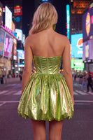 Laden Sie das Bild in den Galerie-Viewer, Metallicgrünes A-Line-Sweetheart-Korsett mit Falten Homecoming-Kleid