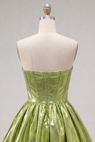 Laden Sie das Bild in den Galerie-Viewer, Metallicgrünes A-Line-Sweetheart-Korsett mit Falten Homecoming-Kleid
