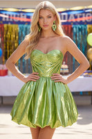 Laden Sie das Bild in den Galerie-Viewer, Metallicgrünes A-Line-Sweetheart-Korsett mit Falten Homecoming-Kleid