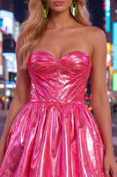 Laden Sie das Bild in den Galerie-Viewer, Metallicgrünes A-Line-Sweetheart-Korsett mit Falten Homecoming-Kleid