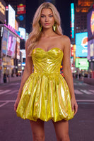 Laden Sie das Bild in den Galerie-Viewer, Metallicgrünes A-Line-Sweetheart-Korsett mit Falten Homecoming-Kleid
