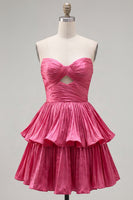 Laden Sie das Bild in den Galerie-Viewer, Metallic grünes A-Linien-gestuftes Sweetheart Plissiertes Homecoming-Kleid mit Rippenschnitt
