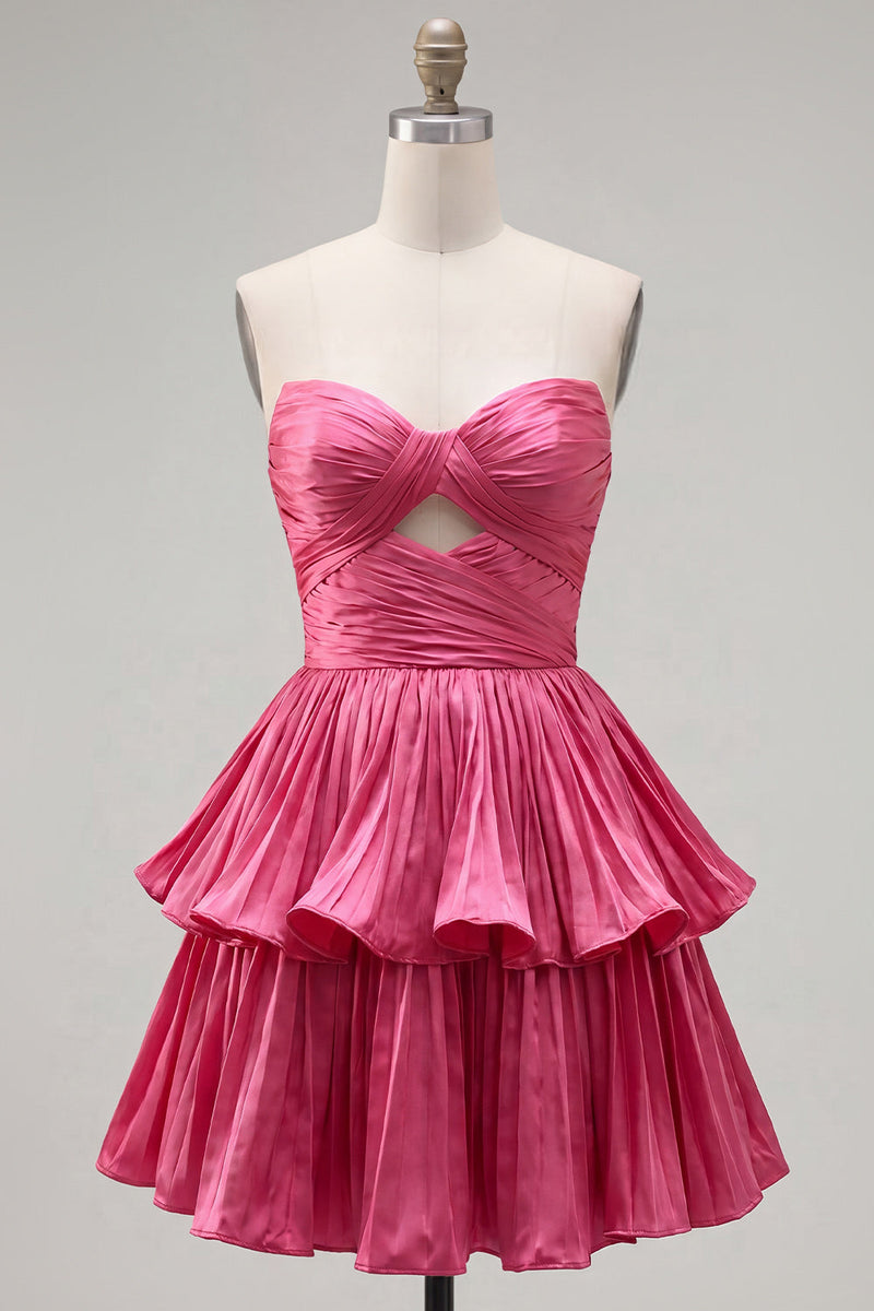 Laden Sie das Bild in den Galerie-Viewer, Metallic grünes A-Linien-gestuftes Sweetheart Plissiertes Homecoming-Kleid mit Rippenschnitt