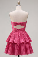 Laden Sie das Bild in den Galerie-Viewer, Metallic grünes A-Linien-gestuftes Sweetheart Plissiertes Homecoming-Kleid mit Rippenschnitt