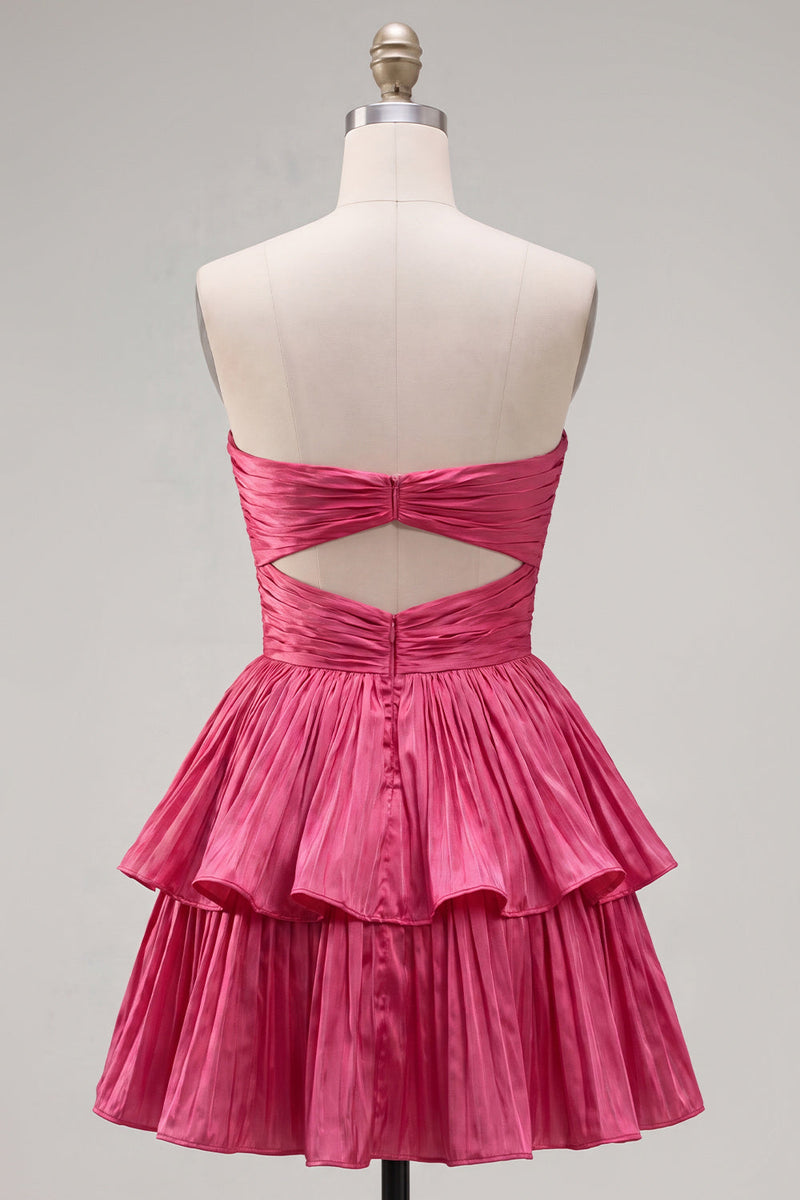 Laden Sie das Bild in den Galerie-Viewer, Metallic grünes A-Linien-gestuftes Sweetheart Plissiertes Homecoming-Kleid mit Rippenschnitt