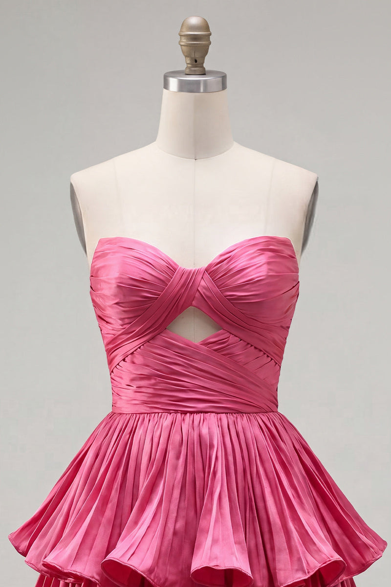 Laden Sie das Bild in den Galerie-Viewer, Metallic grünes A-Linien-gestuftes Sweetheart Plissiertes Homecoming-Kleid mit Rippenschnitt
