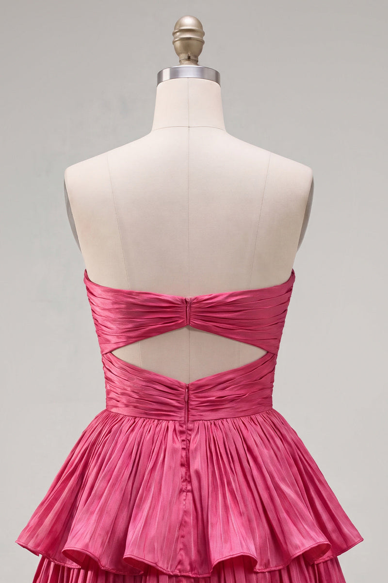 Laden Sie das Bild in den Galerie-Viewer, Metallic grünes A-Linien-gestuftes Sweetheart Plissiertes Homecoming-Kleid mit Rippenschnitt