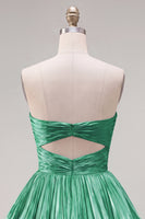 Laden Sie das Bild in den Galerie-Viewer, Metallic grünes A-Linien-gestuftes Sweetheart Plissiertes Homecoming-Kleid mit Rippenschnitt