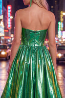 Laden Sie das Bild in den Galerie-Viewer, Königsblaues metallisches A-Line-Sweetheart Rapphing Korsett, asymmetrisches Homecoming-Kleid