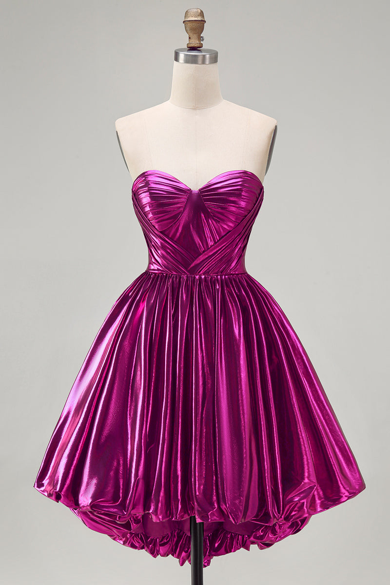 Laden Sie das Bild in den Galerie-Viewer, Königsblaues Metallisches A-Linie Sweetheart Korsett Asymmetrisches Kurzes Abendkleid
