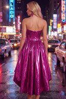 Laden Sie das Bild in den Galerie-Viewer, Königsblaues metallisches A-Line-Sweetheart Rapphing Korsett, asymmetrisches Homecoming-Kleid